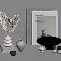 Modern Minimalist Decorative Ornament Set With White Spiral Vase Pampas Grass Black Tray And Books