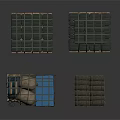 Wooden And Metal Storage Crates In Blue Gray Brown Stacked And Single