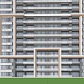 Tall Modern High Rise Building With Multiple Floors And Windows Against Blue Sky