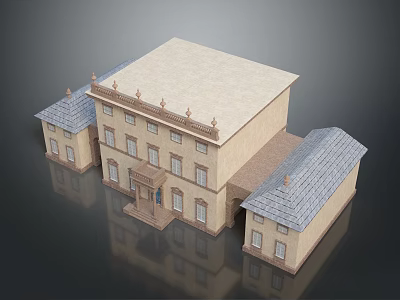 Scenic Classical Building Exterior With Beige Walls Gray Roofs Multiple Windows And Decorative Details 3d model