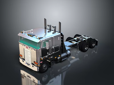 3D Rendered Truck With Silver Cab Black Chassis Multiple Wheels And Reflective Surface 3d model