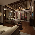 Traditional Chinese SPA Sauna Relaxation Space With Wooden Ceiling Chandelier And Bathtub