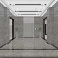 Modern Elevator Hall Interior With Marble Walls Elevator Potted Plants And Ceiling Lighting 3d model
