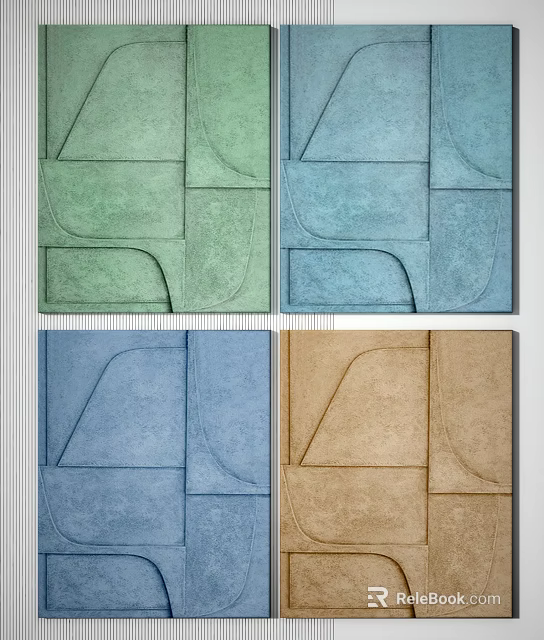 Colorful Geometric Decorative Panels With Textured Surfaces In Green Blue And Brown 3d model 