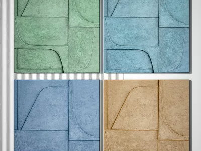 Colorful Geometric Decorative Panels With Textured Surfaces In Green Blue And Brown 3d model