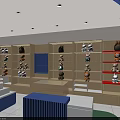 Shopping Mall Store Interior With Blue Wooden Shelves And Stuffed Toys