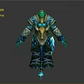 Detailed Fantasy Warrior Character In Blue Glowing Armor With Fur Trim