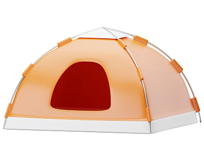 Orange Camping Tent With Red Window White Base And Support Poles 3d model