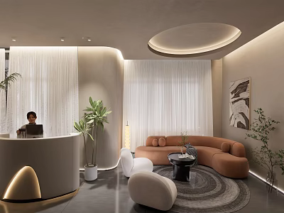 SPA Sauna Reception Area With Modern Design Soft Lighting Plants And Comfortable Sofa 3d model