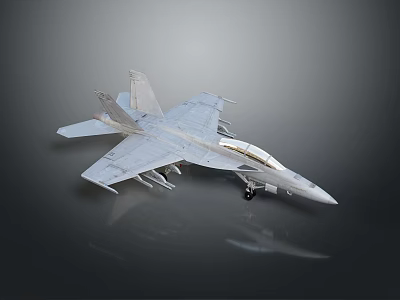 Silver Fighter Jet With Fuselage Wings Tail Landing Gear And Reflection On Gray Background 3d model