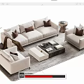 Elegant Beige Sofa Coffee Table Combination With Decorative Pillows And Side Tables On Gray Rug