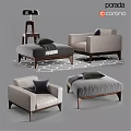 Modern Comfortable Lounge Chair With Leather Upholstery Wooden Legs Ottoman And Pillows
