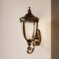 Vintage Brass Wall Lamp with Glass Shade Mounted on White Wall and Vertical Striped Decoration