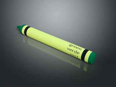 Green Yellow Crayon With Black Rings And Labeled Green Verde 3d model