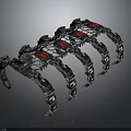 Futuristic Mechanical Character And Biomechanical Creature With Multi Legged Design And Metallic Red Accents