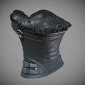 Black Leather Corset with Ruffled Neckline Zipper Front and Decorative Buttons