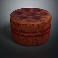Round Brown Leather Tufted Ottoman With Classic Design For Living Room Decor