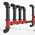 Industrial Equipment Pipeline System With Red Black Metal Pipes And Control Valves