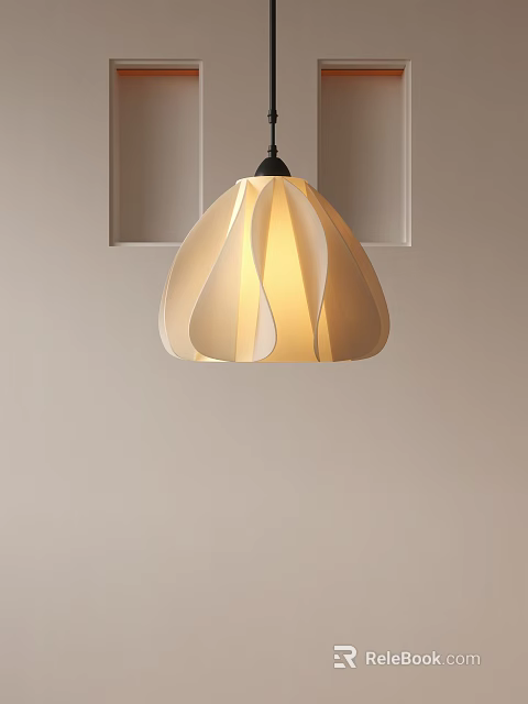 Elegant Modern Pendant Light With Beige Curved Lampshade And Soft Warm Illumination Design 3d model