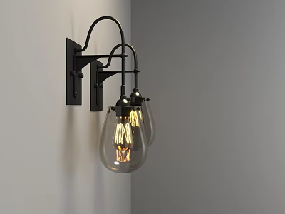 Modern Black Metal Wall Sconce With Glass Shades And Edison Bulbs 3d model