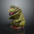 Playful Green Crocodile Figurine With Open Mouth Sharp Teeth And Wooden Base