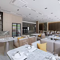 Modern Restaurant Interior With Elegant Dining Tables Comfortable Chairs And Wooden Decorative Walls