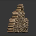 Small Wooden Blocks Stacked To Form Architectural Component With Irregular Shape 3d model