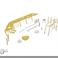 Outdoor Exercise Area With Yellow Fitness Equipment Parallel Bars Swings Climbing Frame And People Exercising