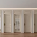 Cream Colored Hinged Doors Simple Modern With Glass Panel And Green Plant On Wooden Floor