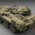 Military Armored Functional Vehicle With Six Wheels Turret And Sand Colored Exterior
