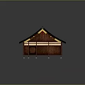 Traditional Ancient Building With Dark Tiled Roof And Curved Wooden Eaves Structure