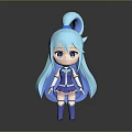 Cute Anime Style Cartoon Character With Long Blue Hair Ponytail And Blue Outfit