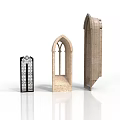 Three Different Gothic Arched Building Windows And Doorways With Stone Decorative Designs