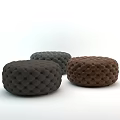 Round Tufted Ottomans in Dark Gray Light Gray and Brown with Button Design 3d model