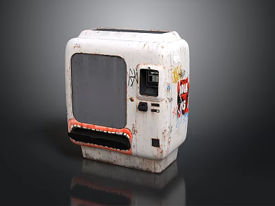 Old Train Interior With Worn White Graffiti Vending Machine Display And Buttons 3d model