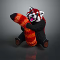 Red Panda Plush Toy Sitting Holding Ringed Tail With Open Mouth And Red Eyes