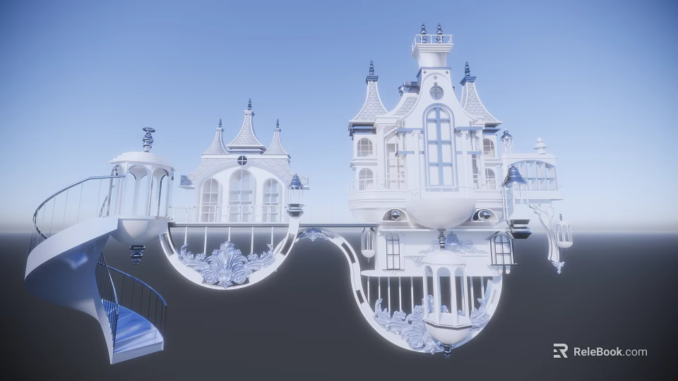 Ancient Architecture Featuring White Exterior Spires Towers Arched Windows And Intricate Details 3d model 