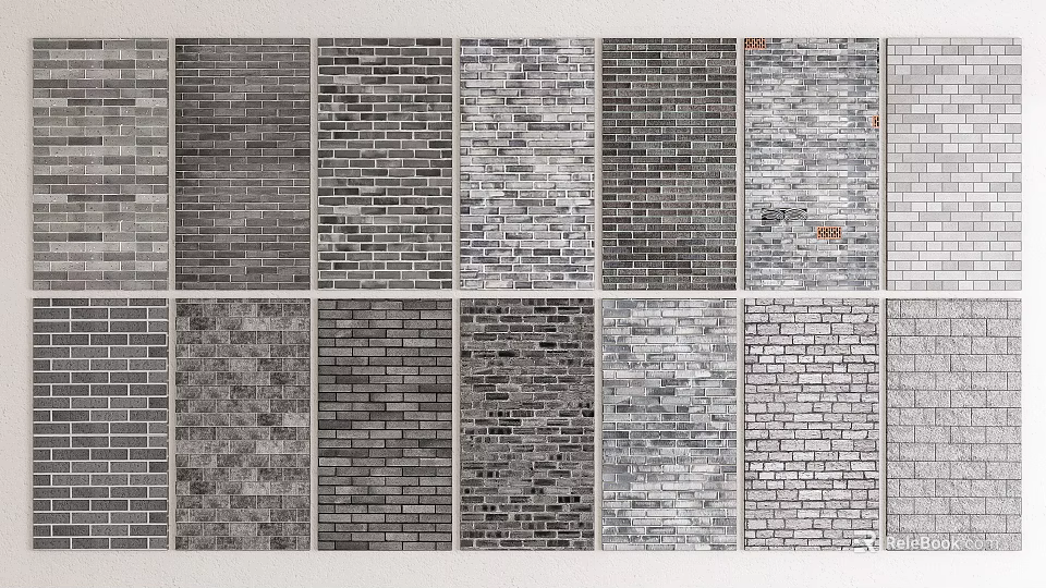 Building Exterior Wall With Diverse Brick Textures And Gray Tone Patterns 3d model