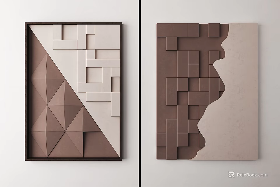 Modern Geometric Wall Decor with 3D Square Patterns Brown Beige Abstract Design 3d model