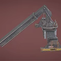 Industrial Mechanical Arm Featuring Metal Frame Hydraulic Joints And Warning Stripes