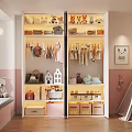 Cozy Kids Room with Double Door Wardrobe Hanging Clothes Stuffed Toys Storage Boxes and Teepee Tent