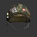 Camouflage Military Helmet With Decorative Stickers And Bullet Belt Accents