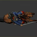 Historical Horse Riding Figure In Blue Traditional Costume With Decorative Hat And Sword