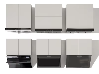 Modern White Cabinet Style Kitchen Appliances Including Range Hood Microwave Oven 3d model