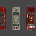 Vintage Cars In Red And Beige With Open Hood And Roof Rack On