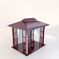 Red Wooden Pavilion Chinese Style Structure With Lattice Windows And Roof Design