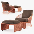 Contemporary Leisure Chair with Rattan Weave Curved Metal Frame and Brown Cushion