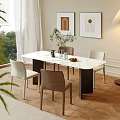 Modern Dining Table And Chairs Set With Green Plants Wall Art Floor Lamp And Window