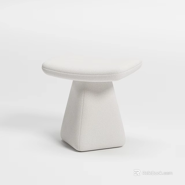 White Upholstered Modern Minimalist Stool With Curved Seat And Geometric Base Design 3d model 
