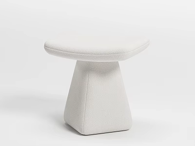 White Upholstered Modern Minimalist Stool With Curved Seat And Geometric Base Design 3d model